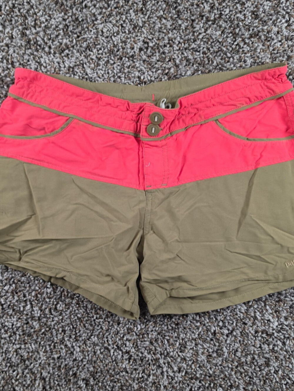 Patagonia Womens Sz 6 Colorblock Stretch Wavefarer Board Shorts Olive Green Pink